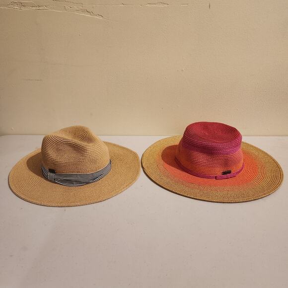 Sun N Sand Lot Of 2 Packable Straw Sun Hats Fedora And Ombre Sunset Resortwear - Picture 16 of 16